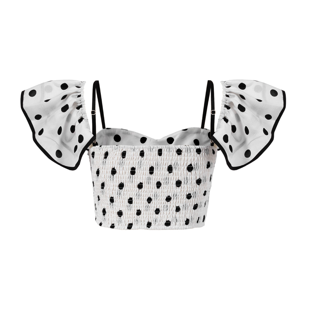 Dame Crop-Top med flæseærmer og legende prikkedesign Stilla