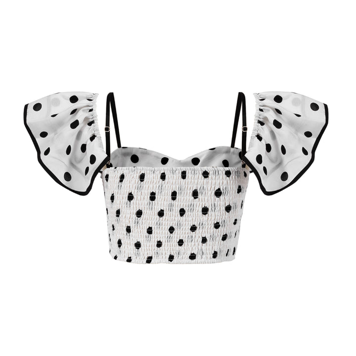 Dame Crop-Top med flæseærmer og legende prikkedesign Stilla