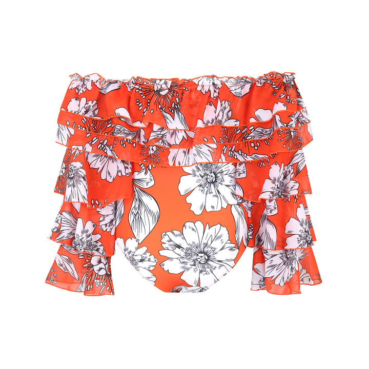 Dame badedragt med voluminøst flæsedesign og blomsterprint Stilla