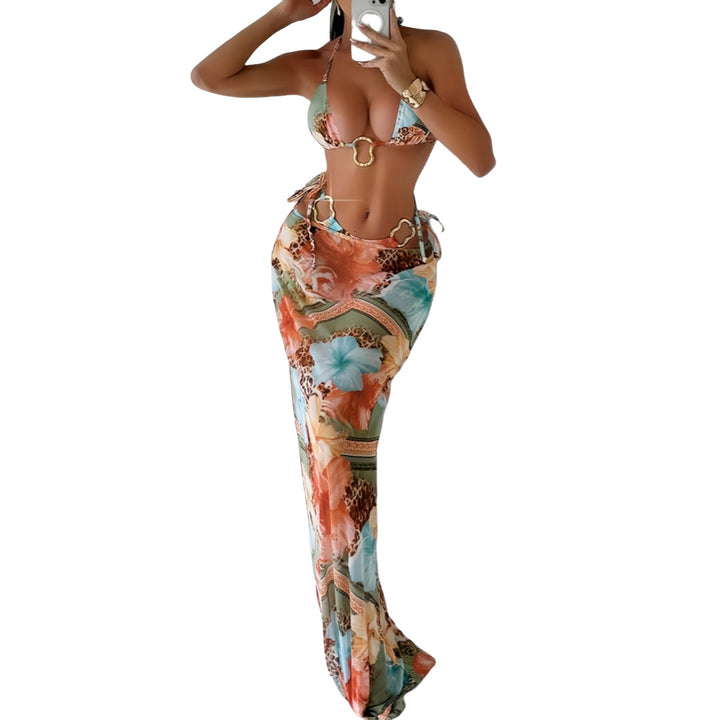 Dame Maxi-badedragt med floralt design og modecut-out Skovae