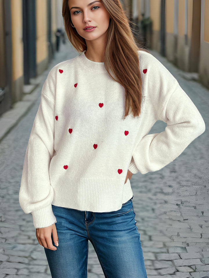 Kvinders sweater med legesyg hjerte mønster og afslappet pasform Stilla