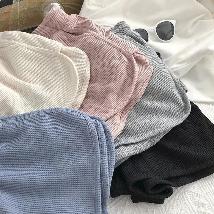 Kvindernes afslappede vaffeltekstur shorts med justerbar snor og elastisk taljebånd