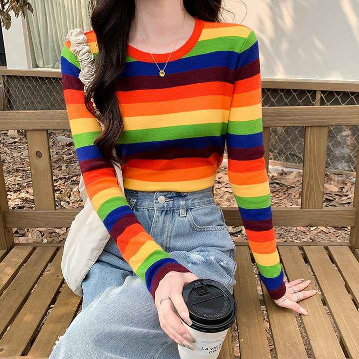 Ladies kortærmet stribet crop top Stilla