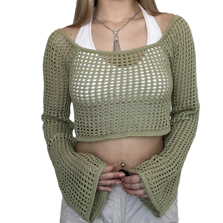 Damer luftigt Crop-Top i blødt netstrik Skovae
