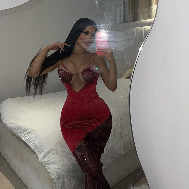 Dame Glamourøst Festkjole med glitrende Bustier-overdel og asymmetrisk design Stilla