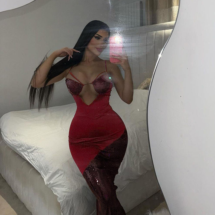 Dame Glamourøst Festkjole med glitrende Bustier-overdel og asymmetrisk design Stilla