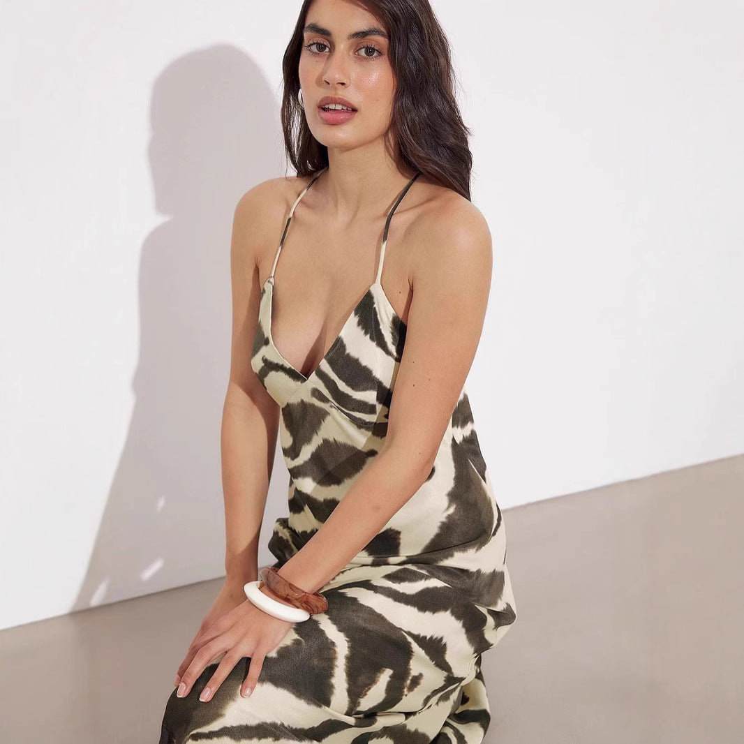 Dame Maxikjole med mode Animal-print og flydende snit Stilla