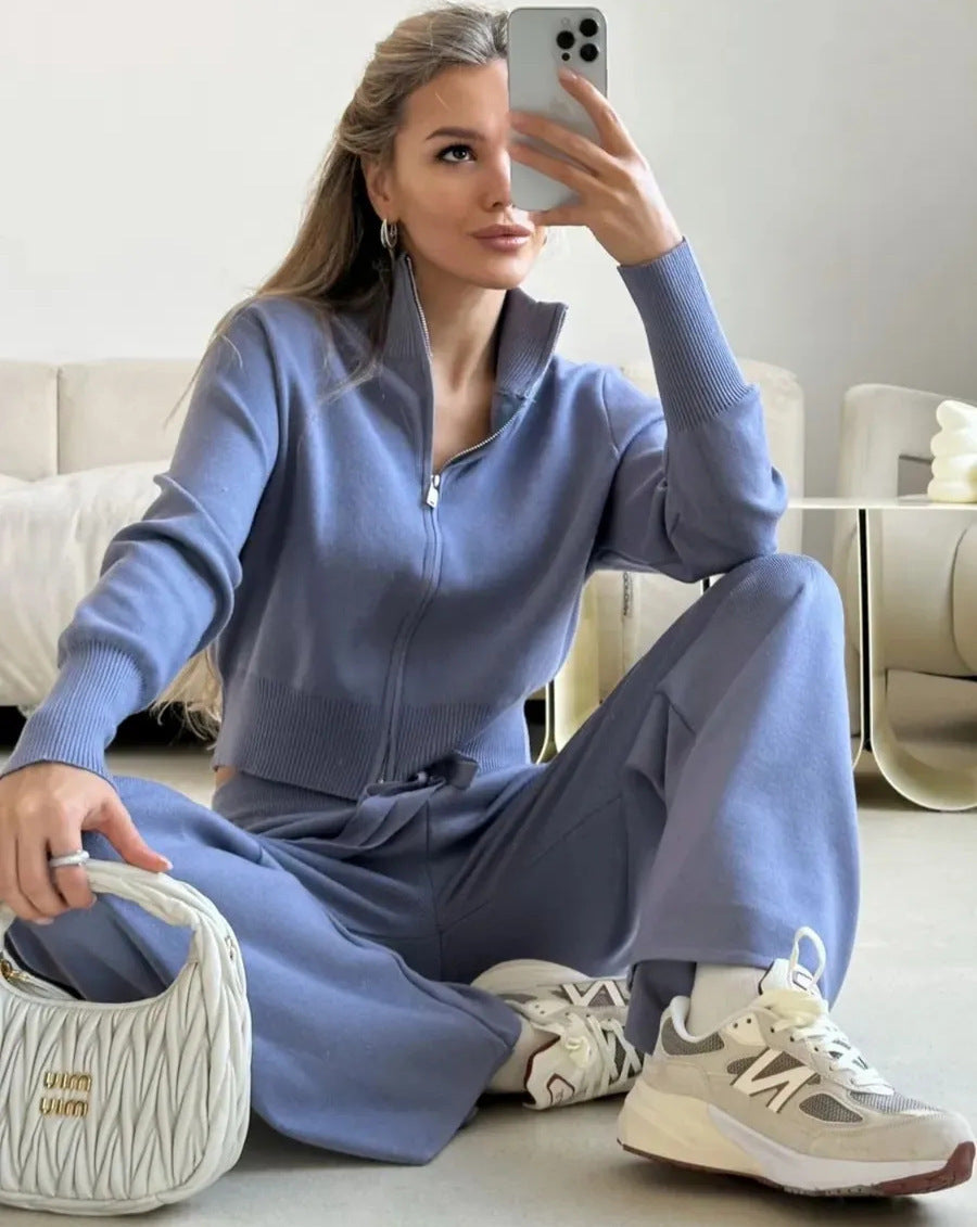 Dame casual fleece træningsdragt med lynlås Skovae