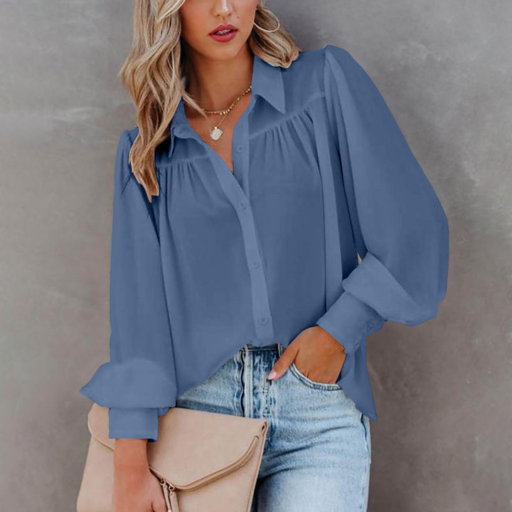 Dame elegant bluse med voluminøse ærmer og fine folder Stilla