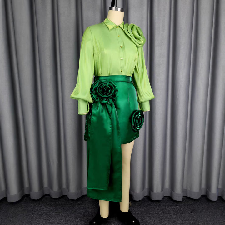 Dame Satin nederdel med blomster rynke-design og taljeret sløjfe Skovae