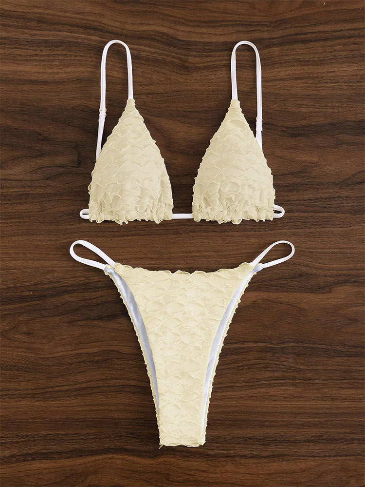 Dame triangel-bikini med struktureret flæse design Skovae