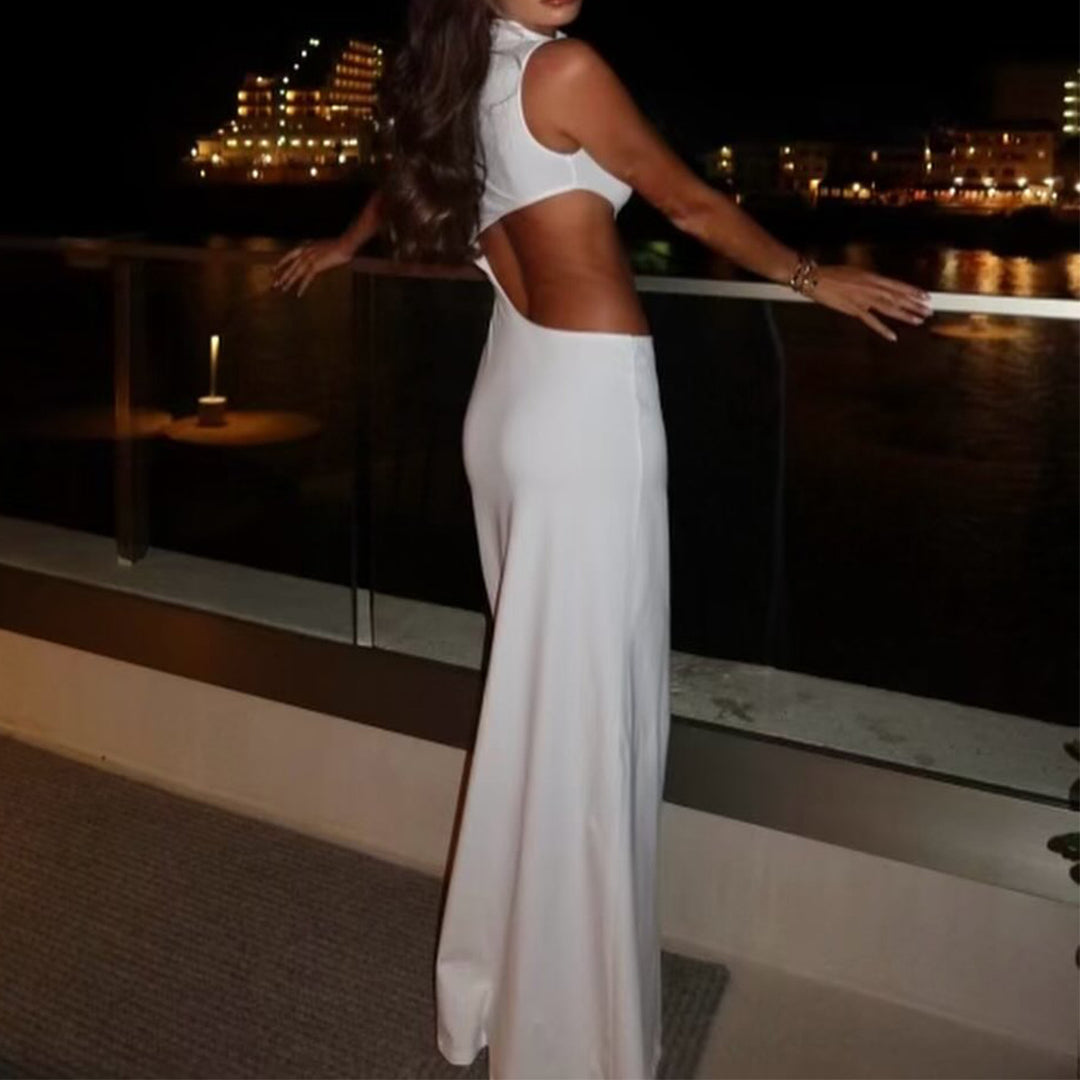 Dame elegant figurtilpasset maxikjole med asymmetrisk cut-out Stilla