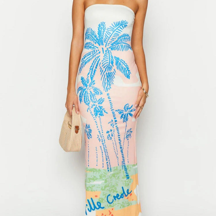 Femme Strapless Tropenprint Maxi Kjole Stilla
