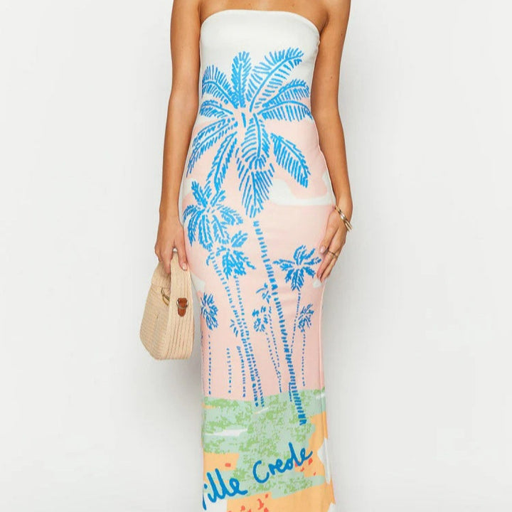 Femme Strapless Tropenprint Maxi Kjole Stilla