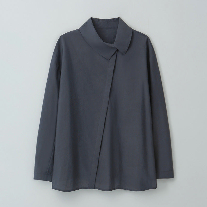 Dame kortærmet bluse med elegant ståkrave og løs pasform Stilla