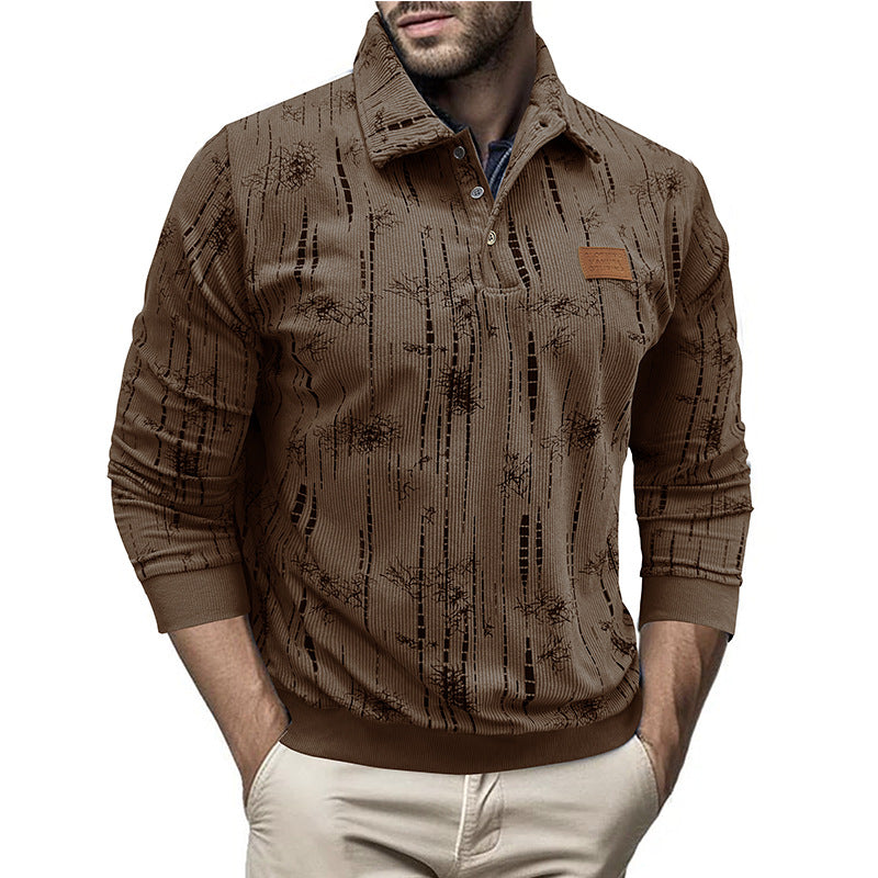 Stilla | Casual fit ribbed knit button collar patterned