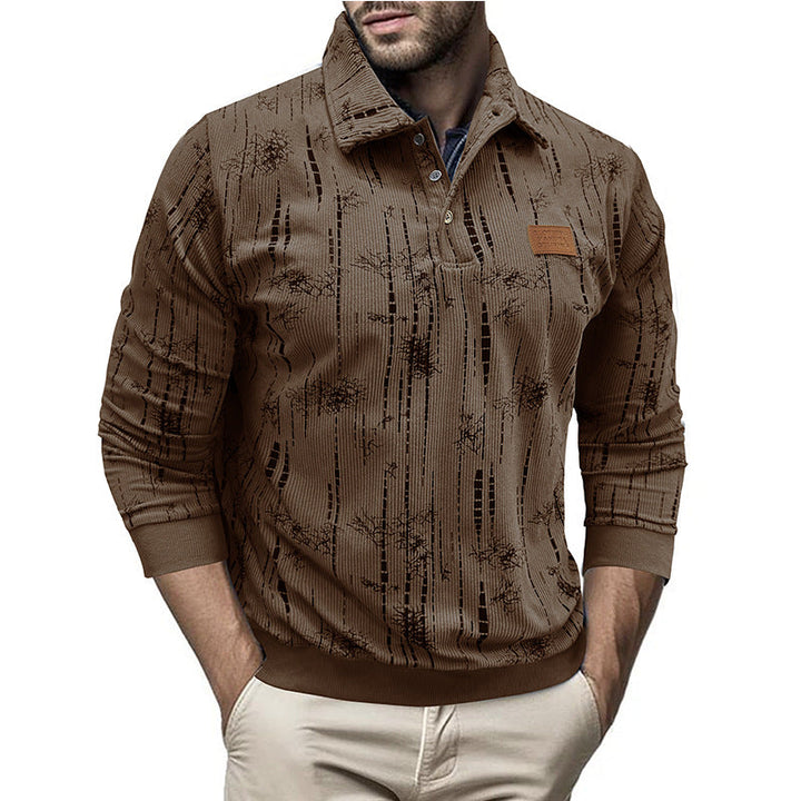 Stilla | Casual fit ribbed knit button collar patterned
