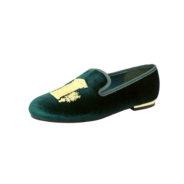Dame Samt Slipper med unikt soltryk og elegant guldaccent Stilla
