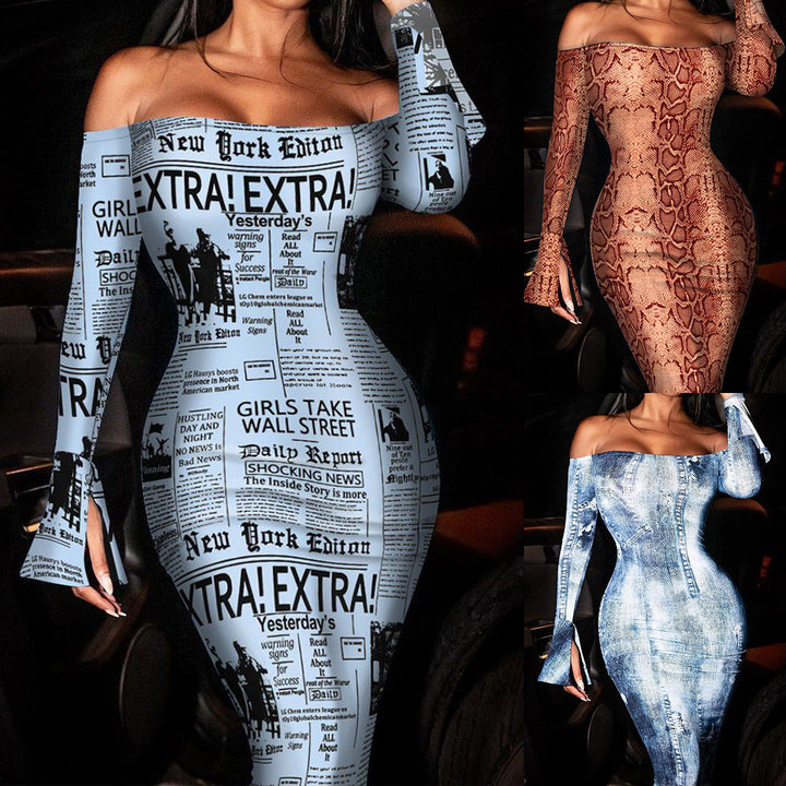 Dame Off-Shoulder Denim Bodycon Kjole Stilla