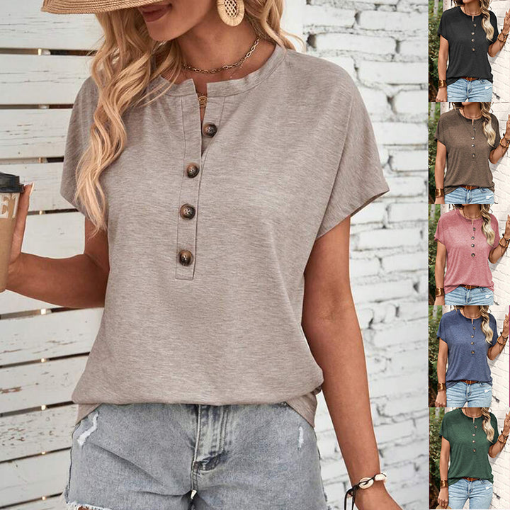 Dame casual T-shirt med knaplukning Stilla