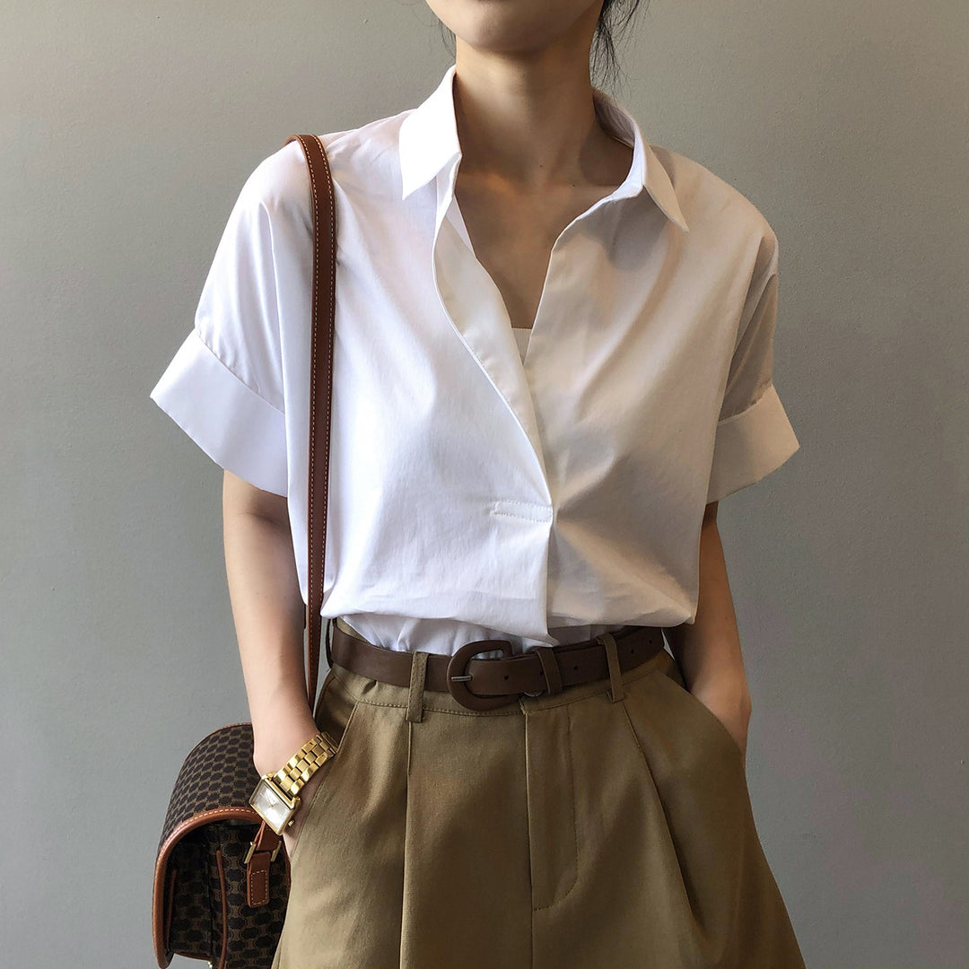 Dame elegant Oversize-bluse med V-udskæring og afslappet snit Stilla