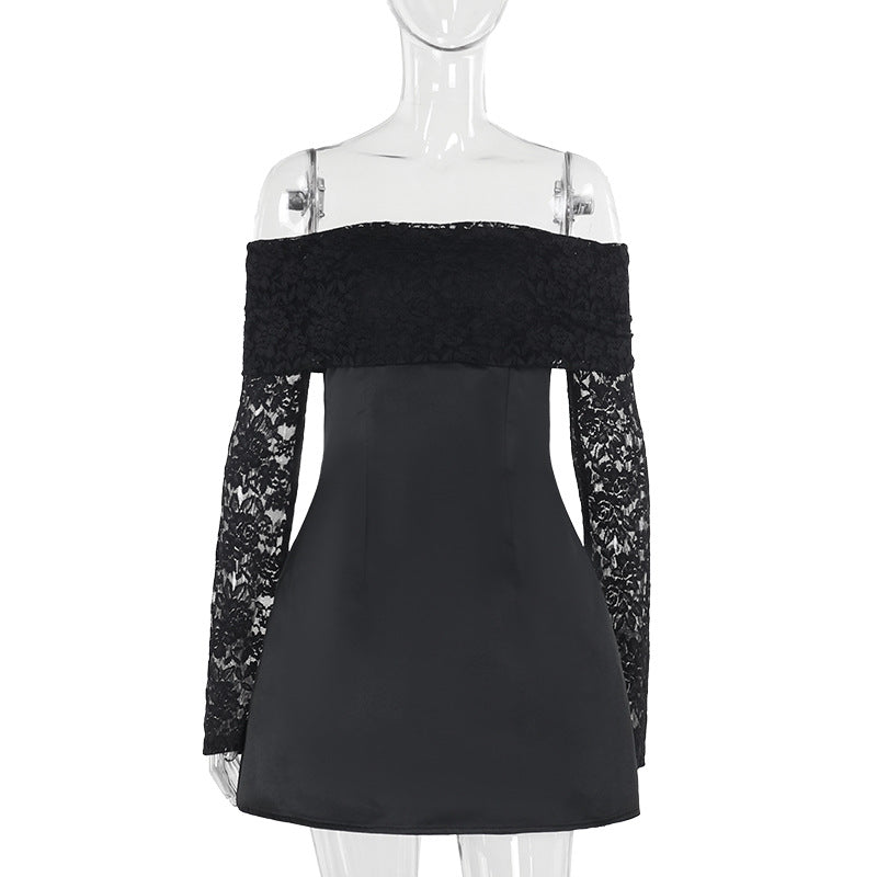 Dame elegant off-the-shoulder minikjole med spidse ærmer og svajende skørt Skovae