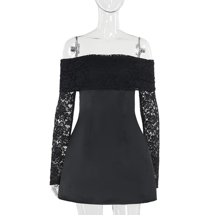 Dame elegant off-the-shoulder minikjole med spidse ærmer og svajende skørt Skovae
