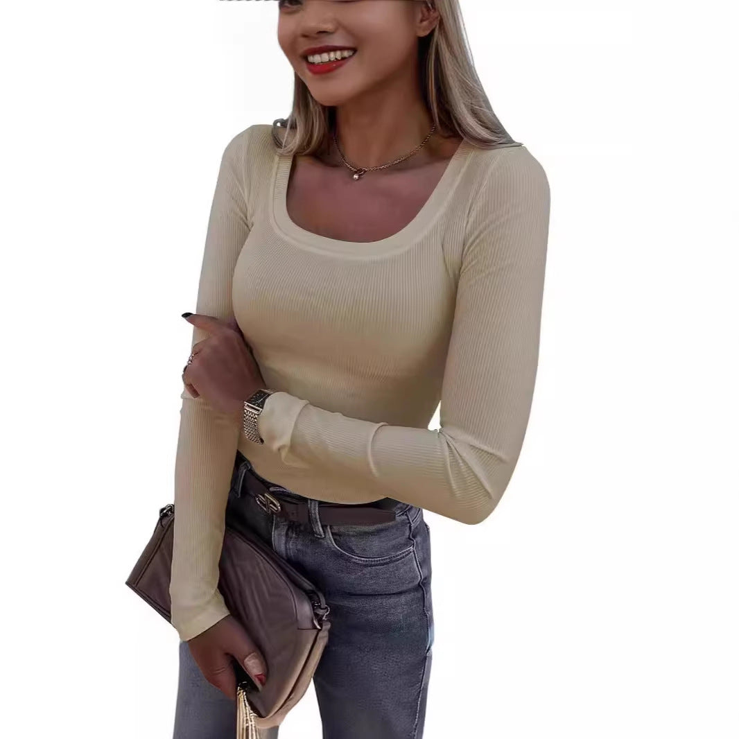 Dame Langærmet Rib-T-shirt med elegant Bådudskæring Skovae