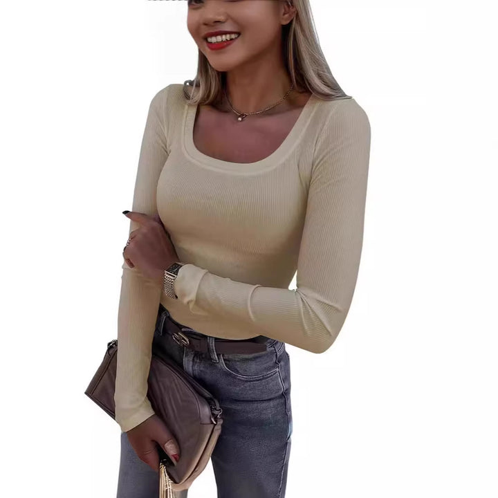 Dame Langærmet Rib-T-shirt med elegant Bådudskæring Skovae