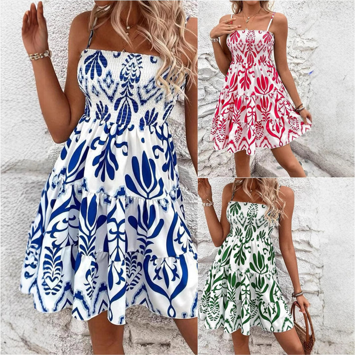 Dame sommerkjole med elastisk overdel og ruffles Stilla