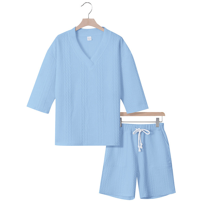 Unisex nan afslappet lounge-sæt med V-hals-top og snorbund-shorts Skovae