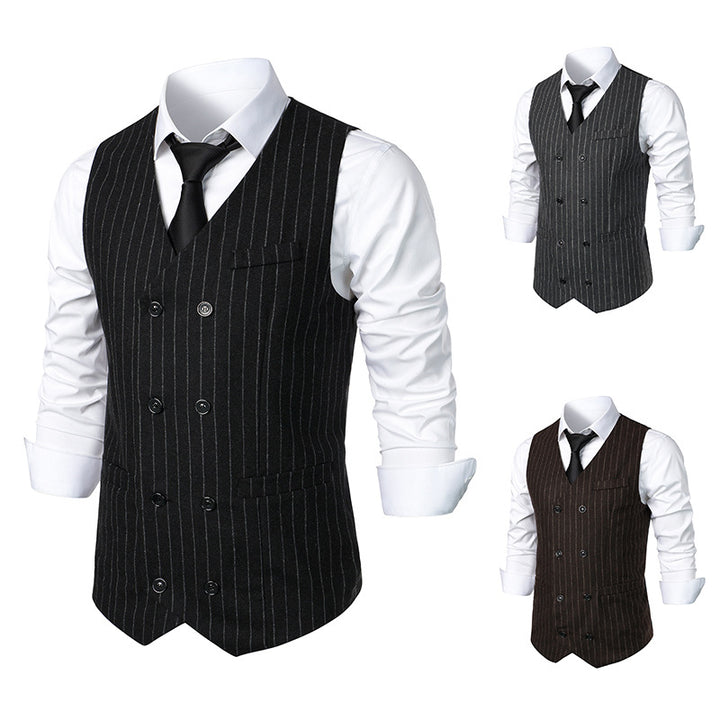 Herrer Double-breasted Nålstribet Vest Stilla