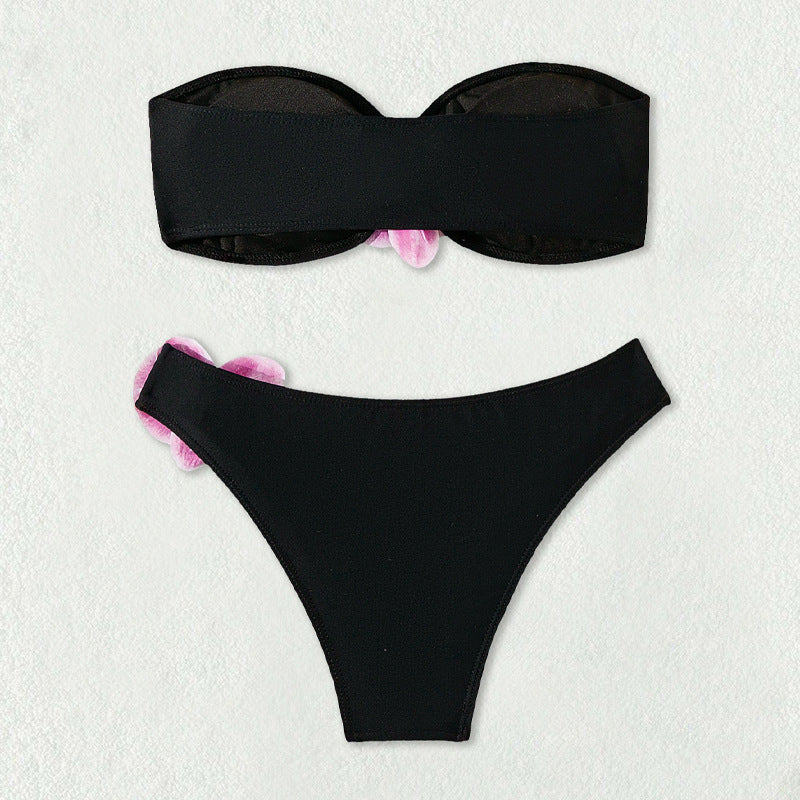 Dame Bandeau-bikini med elegante orkidé-accenter Skovae