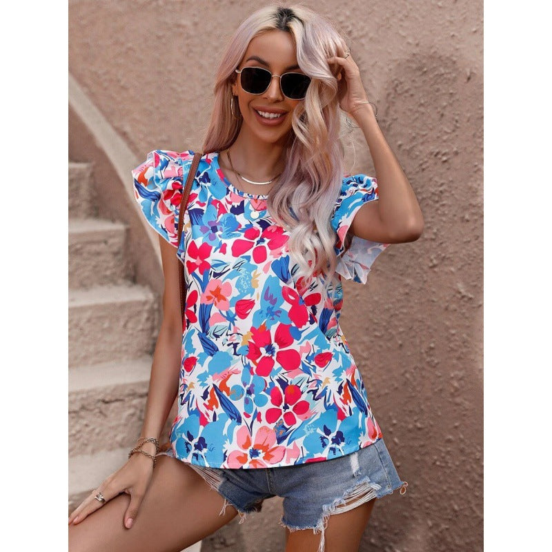 Dame Blomster Puffærmer Top Stilla