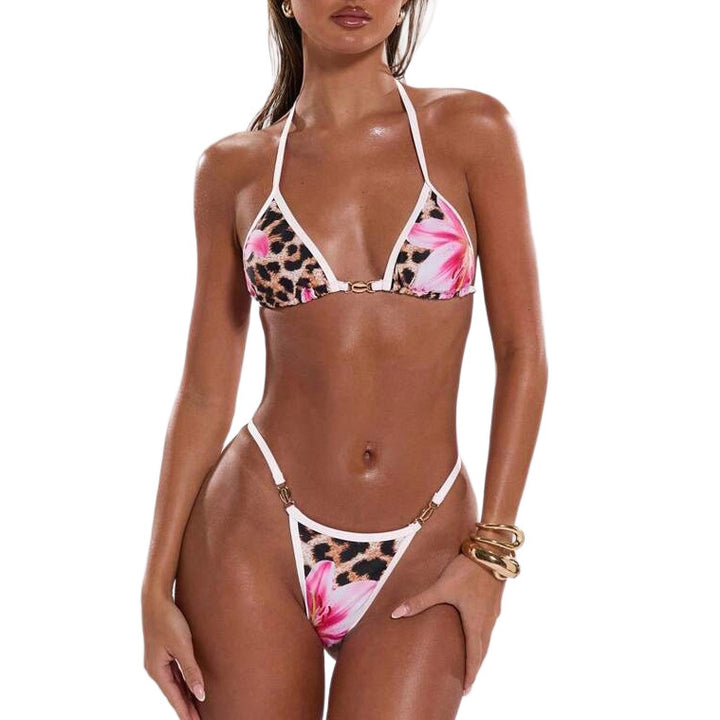 Dame Triangel-Bikini med glad blomsterprint og dyremønster Skovae