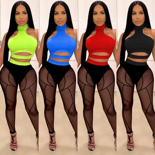 Dame Trendy Cut-Out Bodysuit med transparente leggings Stilla