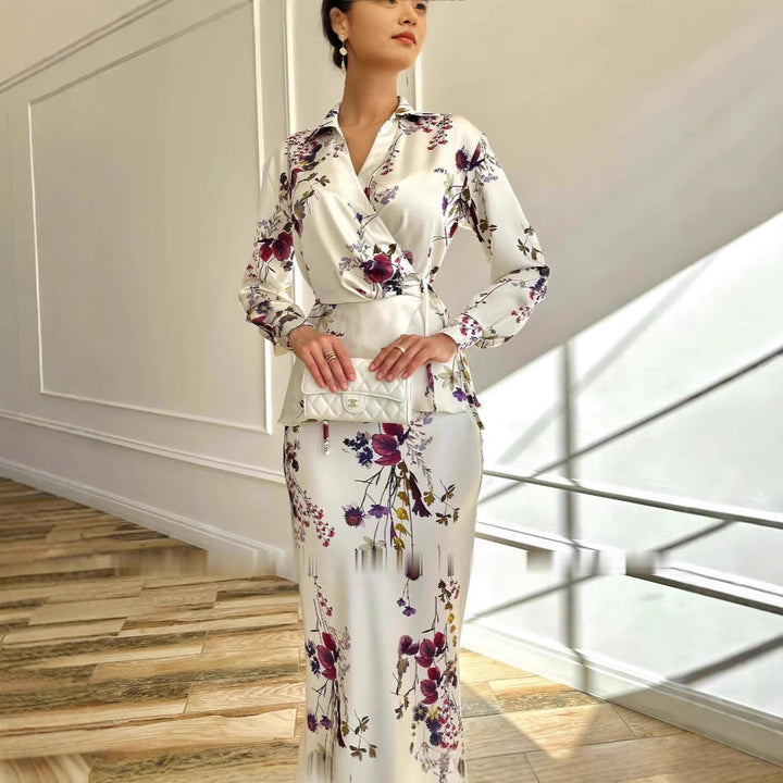 Dame Floral Print Wrapkjole Stilla