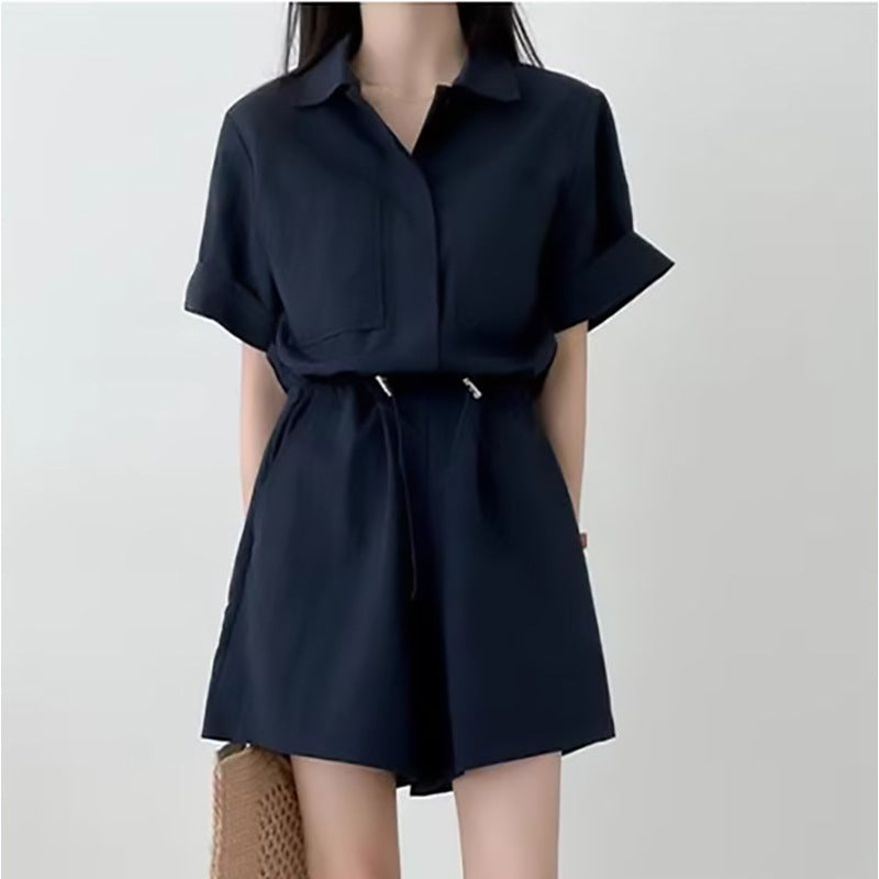 Dame komfortabel dobbelt sæt outfit med kortærmet skjorte og løse shorts Stilla