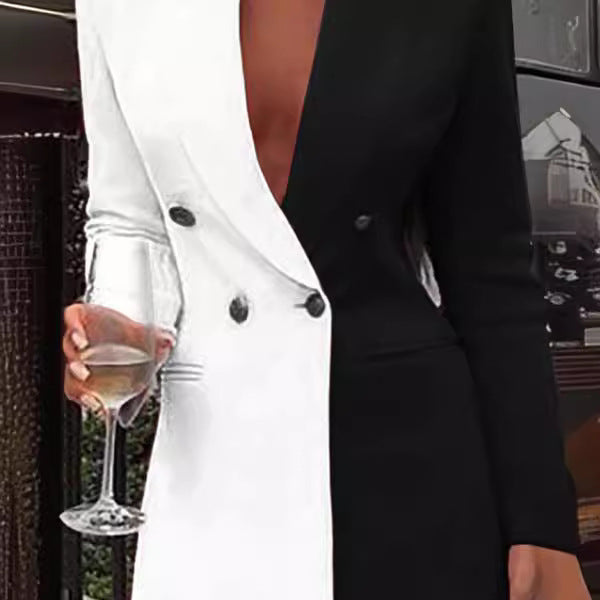 Dame Blazer-kjole med asymmetrisk farvedesign og dobbelt knaplukning Stilla