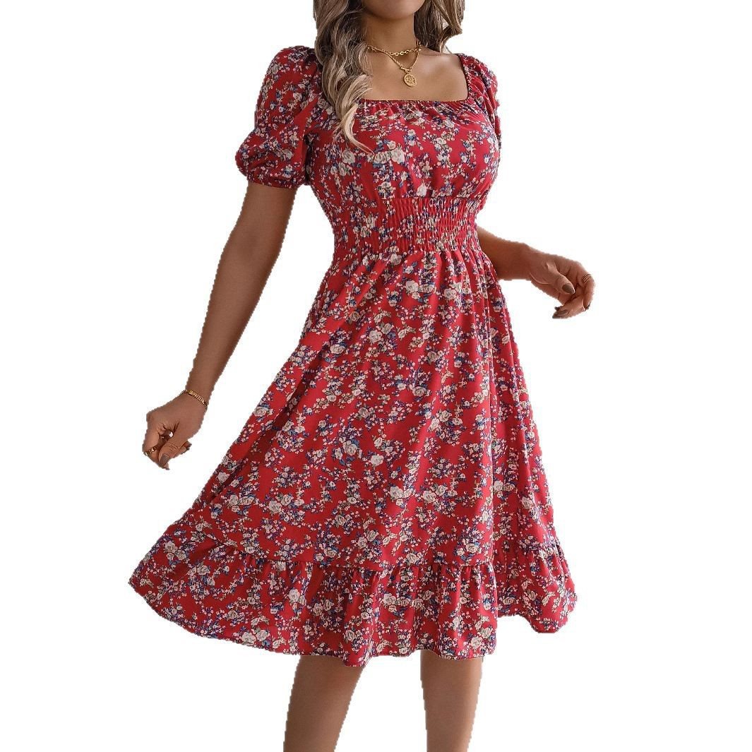 Dame Off-Shoulder Sommerkjole med Rynk og Volantærmer Stilla