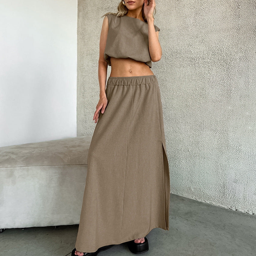 Dame sæt bestående af crop top og maxiskørt med sidelæg Stilla