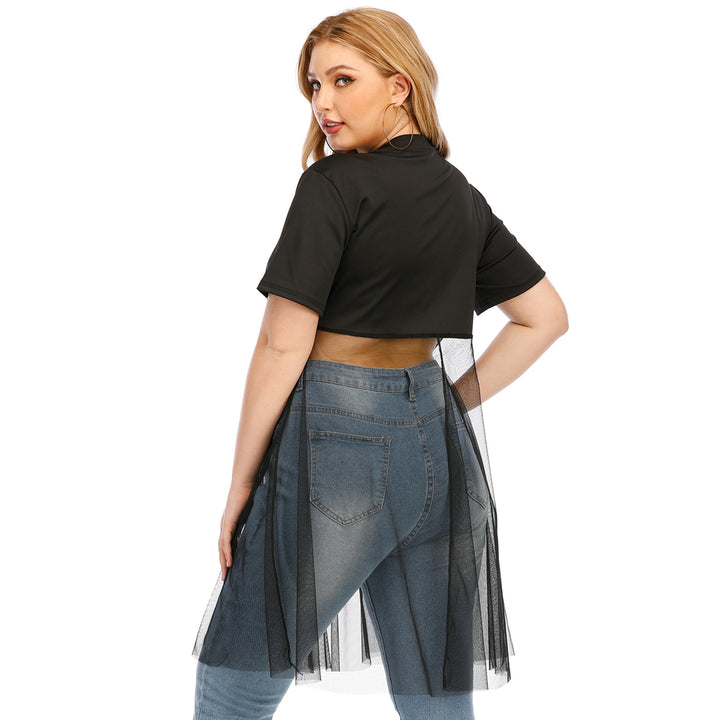 Dame moderigtigt Crop-Top med transparent overtræk og glimmerbesætning Skovae