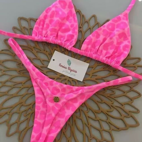 Dame triangel-bikini-sæt med blomstermønstre og justerbare stropper Skovae