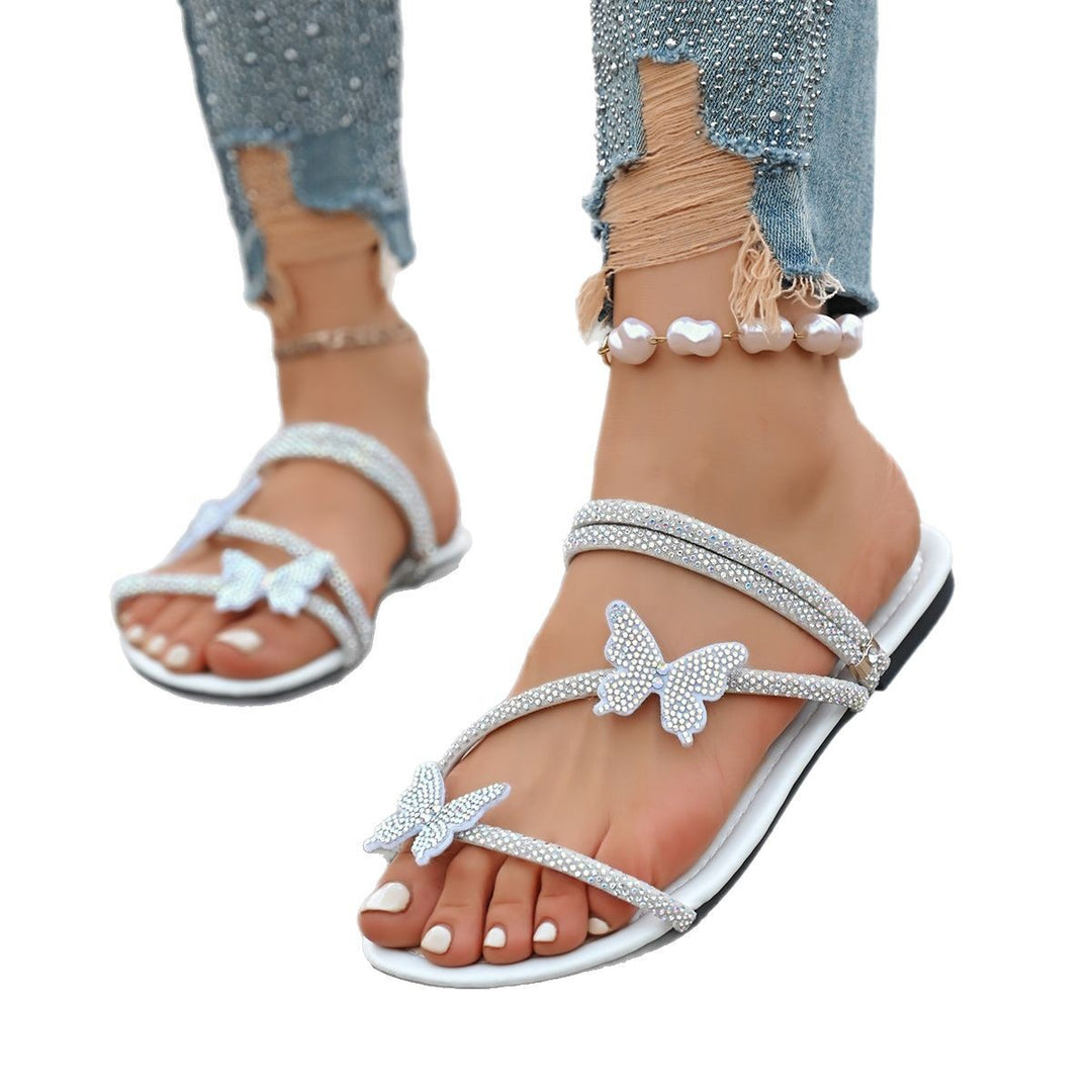 Dame elegante strand sandaler med funklerne sommerfugle-applikationer og komfortabelt fodseng Stilla