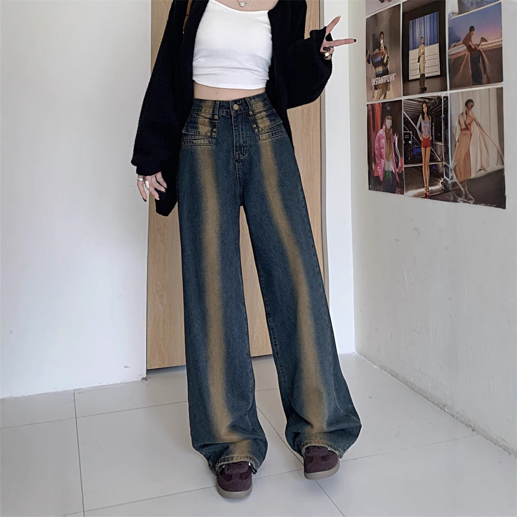 Damer bredskårne jeans med detaljeret knapdesign Stilla
