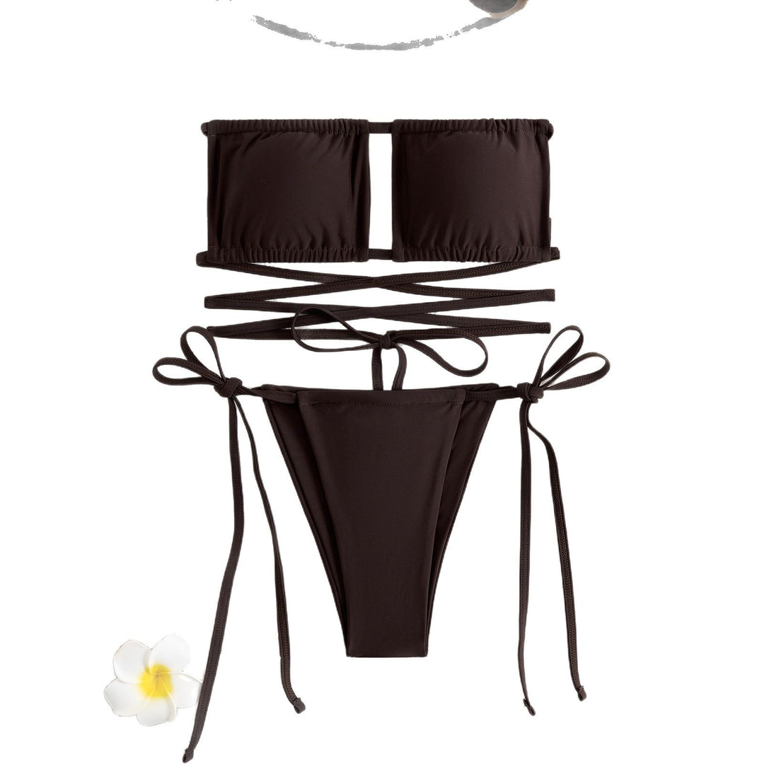 Dame Bandeau-bikini-sæt med moderne indpakningsdesign Skovae