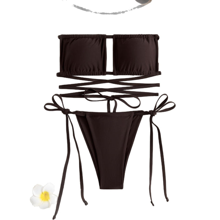 Dame Bandeau-bikini-sæt med moderne indpakningsdesign Skovae