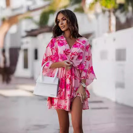 Kvinder Flirty Ruffle Mini Kjole med Wrap Detalje Stilla