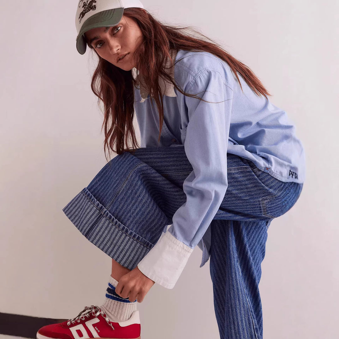 Damer elegante løstsiddende jeans med påsyede striber Skovae