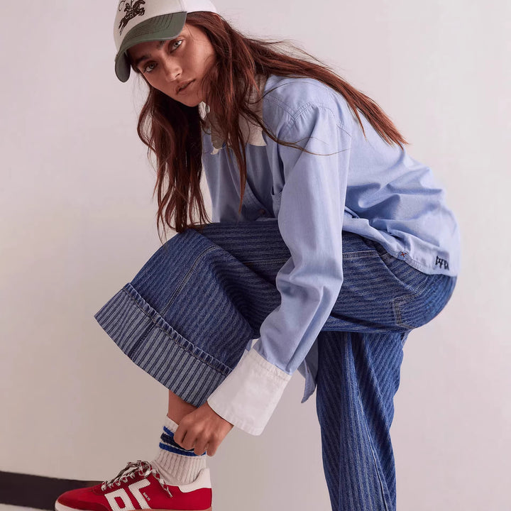 Damer elegante løstsiddende jeans med påsyede striber Skovae